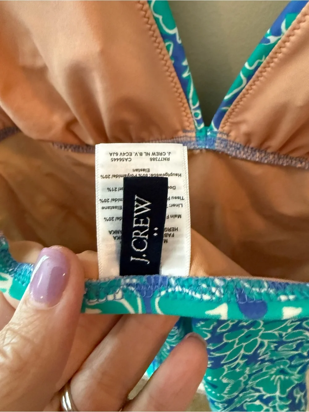 J. Crew Ruched V-Neck One-Piece Swimsuit green blue print size S